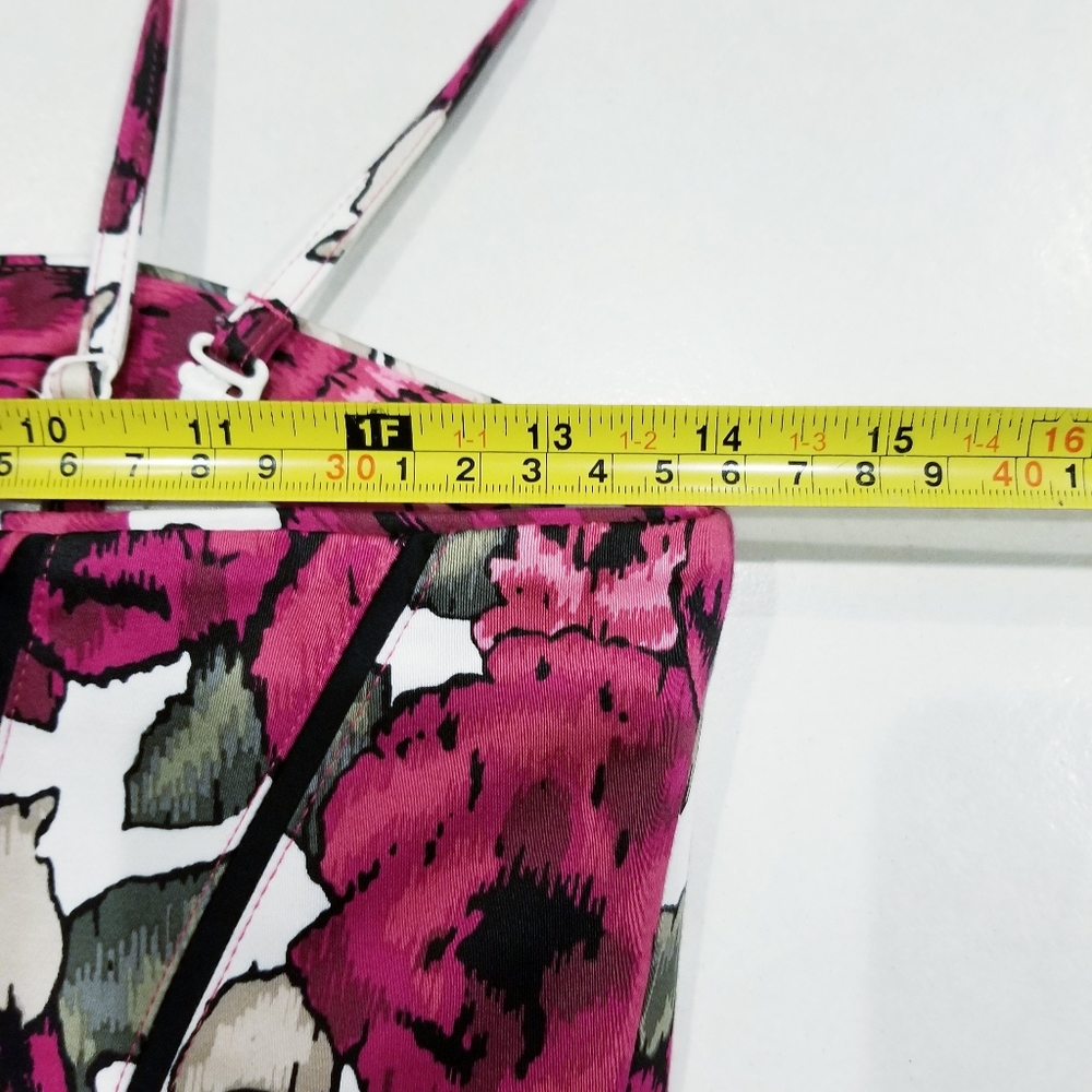 WHBM Black Pink & White Floral Print Bustier Top Sz 2 - Picture 12 of 13